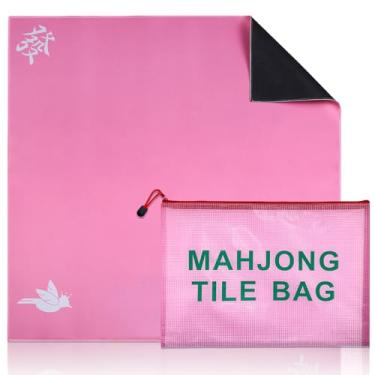 Imagem de Simple Mahjong Playing Mat for Table with Mahjong Tile Bag, Anti Slip and Noise Reduction Table Cover for Mah jongg, Poker, Card Games, Board Games (Pink, 31.5"*31.5")