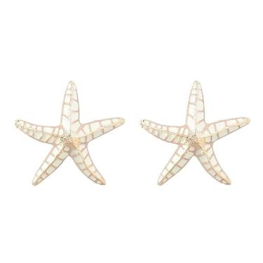 Imagem de Brinco Estrela do Mar Dourado Branco Maximalista Sereia Ariel Stud Earring -Brincos Femininos Tarraxa Pino Orelha Grande Sofisticado Elegância Tropical-Presente Brinco Viagem Praia Verão Festa Dias de Sol Amiga Namorada Mãe