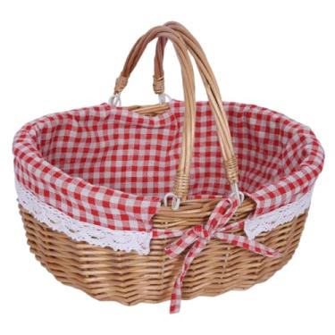 Imagem de IEUDNS Cesta de ao ar livre feita à mão com tampa, cesto de armazenamento para caminhadas na praia, Xadrez Vermelho
