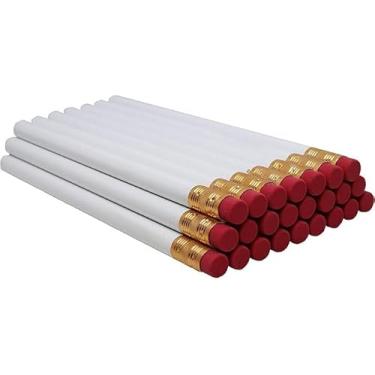 Imagem de Lápis RevMark Jumbo redondo, pacote com 24 unidades, com grafite preto, feito nos EUA. Madeira de cedro de qualidade para carpinteiros, trabalhadores de construção, trabalhadores da madeira, molduras. Lápis de madeira de chumbo médio (vermelho), Branco