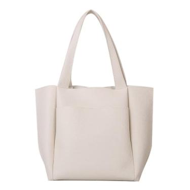 Imagem de Bolsa feminina casual macia de couro sintético de poliuretano grande bolsa de ombro, Bege, One Size