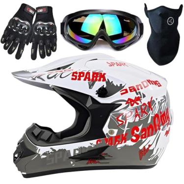Imagem de SanQing Capacete De Motocross, Adulto E Jovem, Tendência, Rosto Inteiro, Motocicleta, Quadriciclo, Montanha Off-Road Para Downhill, Certificado Pela Dot, Conjunto 4 Peças (Branco, Grande)