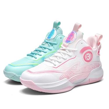 Imagem de Novetra Tênis de basquete masculino cano alto com cadarço, bico redondo, antiderrapante, amortecimento oco, moda esportiva(Two-color,37 BR)