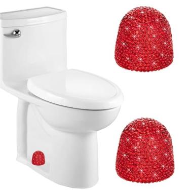 Imagem de 2 peças de tampas decorativas de parafuso de vaso sanitário alto com strass brilhante, tampas de vaso sanitário para decoração de banheiro, fácil de instalar (vermelho)