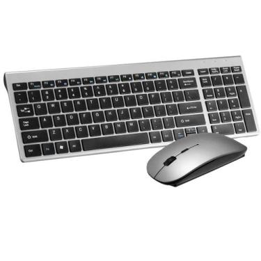 Imagem de Kit Teclado Mouse Sem FioBateria Wireless Bluetooth ABNT2 Preto Branco