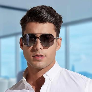Imagem de Óculos de sol aviador retangular para homens e mulheres, lentes espelhadas prateadas com proteção UV para mulheres VF2207C, Azul, X-Large