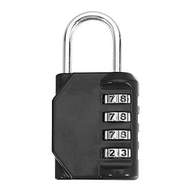Imagem de Trava preta com 4 dígitos e senha, cadeado de combinação redefinível com código de metal para acessórios de viagem