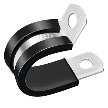 Imagem de 25 braçadeiras de cabo de 3/8 polegadas Braçadeira de fio isolada de borracha de aço inoxidável 304, braçadeiras de tubo, braçadeira de metal