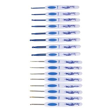 Imagem de Acouto Conjunto de Agulhas de crochê Ergonômicas Conjunto de Agulhas de crochê Design Ergonômico Alça Resistente Use Confortavelmente Ferramentas de tricô Entusiastas Iniciantes Tricô Macio e (Azul)