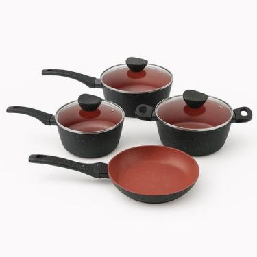 Imagem de Conjunto de Panelas Antiaderente 4 Peças com Tampas de Vidro  Alumínio