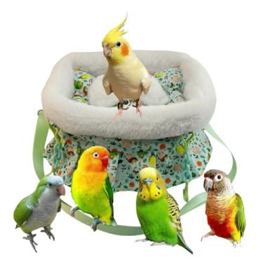 Imagem de Bolsa de transporte de pássaros quente, bolsa de viagem de inverno, bolsa de passeio de papagaio portátil para pardal java branco, periquito, zebra, papagaio do Pacífico, periquito (verde, médio)