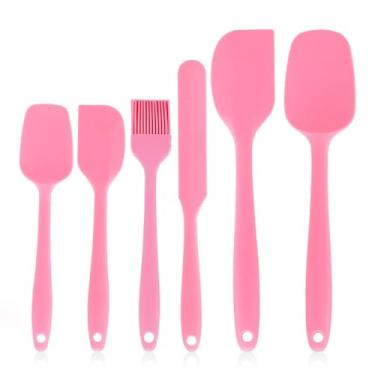 Imagem de Espátula de silicone antiaderente, 6 peças, conjunto de espátulas de silicone antiaderentes (rosa)