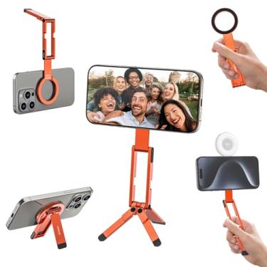 Imagem de ULANZI MA60 Suporte magnético de tripé para iPhone - Mini tripé de alumínio para smartphone, suporte para celular, ímã forte, suporte rápido compatível com iPhone 16 15 14 13 15 Series, laranja