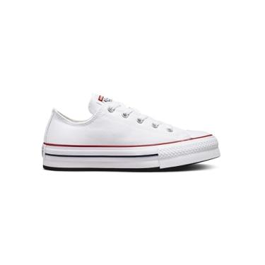 Imagem de Converse Tênis feminino Chuck Taylor All Star Lift plataforma plataforma cano baixo, Branco/granada/azul marinho, 17
