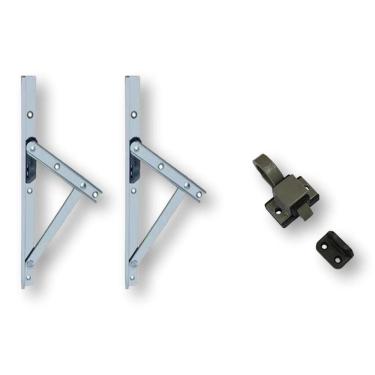 Imagem de Kit Janela Maxim-Ar Braço 20Cm + Fecho Gatilho Cinza