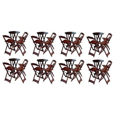 Imagem de Kit 8 Jogos De Mesa Bistrô De Madeira Dobrável Com 3 Banquetas - Imbuia