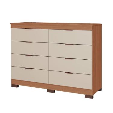 Imagem de Cômoda Isadora 8 Gavetas Em Mdf Premium Kit De Pés Tuboarte Freijo Com Off White