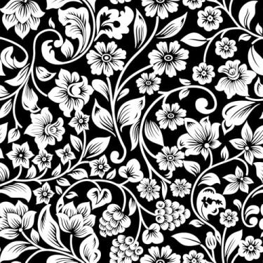 Imagem de FANCYEASY Papel de parede floral vintage preto e branco 30,48 cm x 254 cm flor branca papel de contato botânico para armários bancadas paredes papel de parede preto escuro removível decorativo vinil
