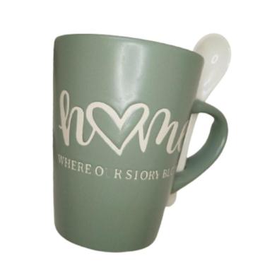 Imagem de Caneca De Cerâmica Home Com Colher Verde