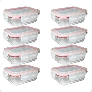 Imagem de 8 Potes De Vidro Diamond Retangular 370Ml Vermelho Hermético