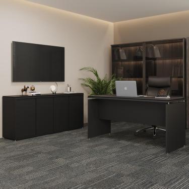 Imagem de Conjunto De Escritório Office 2 Peças Mesa E Balcão Buffet T - Preto Preto