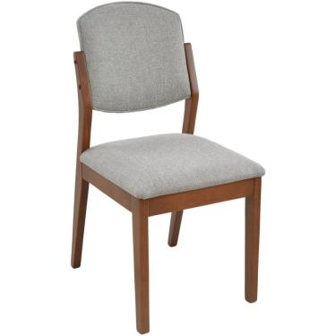 Imagem de Cadeira Jantar Isadora Madeira Maciça Castanho Estofado Linho Cinza Claro