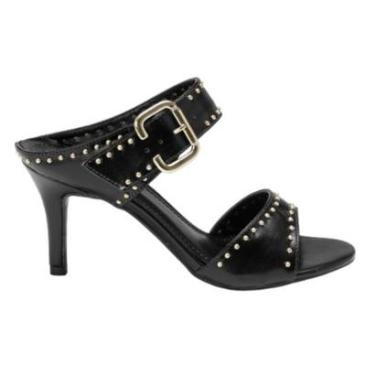 Imagem de Sandalia Leruchel Salto Fino Com Tachas E Fivela Preto-Feminino