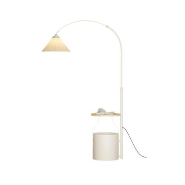 Imagem de Luminária de chão Candeeiro de pé com prateleiras, candeeiros modernos meados do século, mesa final candeeiro anexado para sala estar e quarto(Beige)