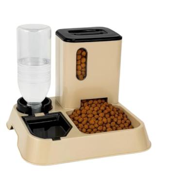 Imagem de Comedouro e Bebedouro Automático 2 em 1 – Alimentador Inteligente para Cães e Gatos com Reservatório de Ração e Água, Design Moderno e Fácil de Limpar(Bege)