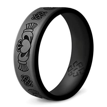 Imagem de Knot Theory Anel de silicone Claddagh para homens e mulheres – Aliança de casamento de silicone prata escura tamanho 5 para atividades esportivas, ajuste confortável respirável de 6 mm de largura de banda
