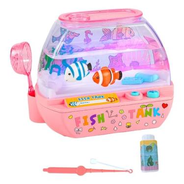 Imagem de Baoblaze Aquário de brinquedo infantil falso, interativo e elétrico, com luzes, para mesa ou escritório, Rosa