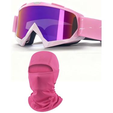 Imagem de immoono Óculos de motocicleta com balaclava para mulheres e meninas, óculos de segurança, óculos de segurança, armação rosa gradiente, lentes coloridas