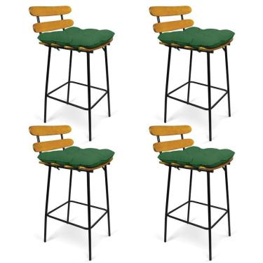 Imagem de Kit 04 Banquetas Costela Suede Verde Base Metal