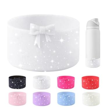 Imagem de Bota de silicone com laço de glitter para garrafa de água Owala de 947 ml, capa protetora antiderrapante para garrafas de água de aço inoxidável FreeSip, Twist e Flip - Branco