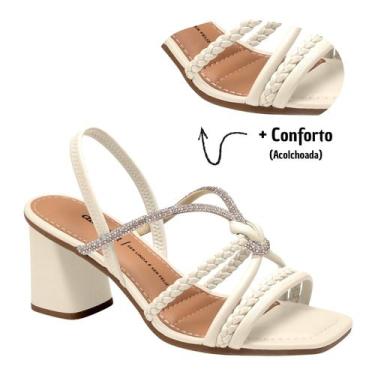 Imagem de Sandália Dakota Y9761 Salto Bloco Médio Conforto Brilho Leve, Creme, 3