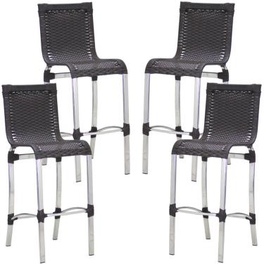 Imagem de Kit 4 Banquetas Em Alumínio E Fibra Sintética Jk Trama Preto