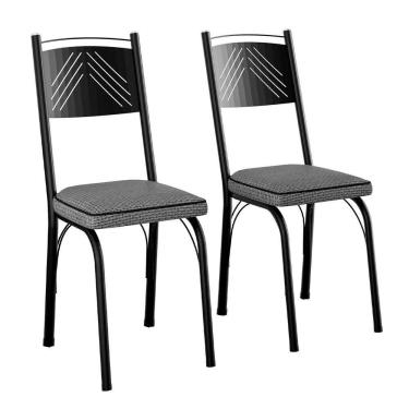 Imagem de Kit 2 Cadeiras Aço Carbono Estofado Tecido Sintético Espuma D13 Clara Preto-platina