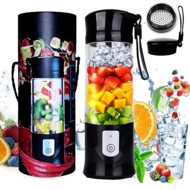 Imagem de Liquidificador pessoal portátil, copo de espremedor sem fio de 368 g, 6 lâminas serrilhadas com filtro, recarregável por USB e autolimpeza, ideal para vitaminas, mistura de gelo, sucos, mini