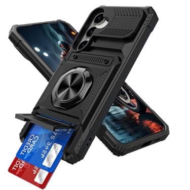 Imagem de LEMAXELERS Capa protetora à prova de choque para Samsung Galaxy S24 +/S25+ Plus com anel magnético girado, compartimento oculto para cartão, camada dupla, à prova de choque, para Samsung Galaxy S25