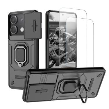 Imagem de Capa para Redmi Note 13 5G Capinha - com [2 peças] protetor de tela de vidro temperado, com proteção deslizante da tampa da câmera e suporte, Estojo de silicone macio à prova choque