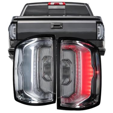 Imagem de Conjunto de luzes traseiras LED cromadas serve para GMC Sierra 1500 2014 2015 2016 2017 2018 GMC Sierra 1500 Lâmpada de sinal de freio traseira com lâmpadas lado do motorista e do passageiro, lente