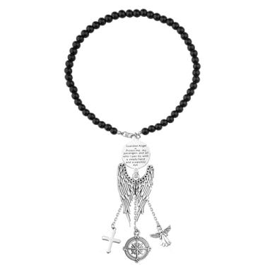 Imagem de FEELMEM Chaveiro de oração anjo da guarda presente do motorista anjo da guarda Protect Me and My Passengers pingente de espelho retrovisor (preto-3)