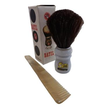 Imagem de Kit Pente De Chifre 16cm + Pincel Barba Batil Pelo Natural