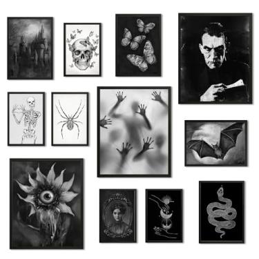 Imagem de JJY 12 peças de decoração de Halloween Dark Academia - Impressões de arte de parede gótica vitoriana vintage para casa - pôsteres góticos assustadores sombrios imagens da academia para casa, quarto