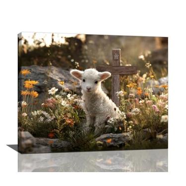 Imagem de Arte de parede de cordeiro de fazenda para crianças cruz cristã decoração de parede quadros de cristo impressões de pinturas bíblia religiosa decorações emolduradas para igreja sala de oração berçário