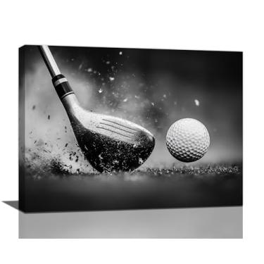 Imagem de Olivine Arte de parede de golfe, decoração de parede, pinturas esportivas em preto e branco, impressões em tela de esportes de golfe, arte emoldurada para sala de estar, quarto, banheiro, escritório