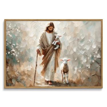 Imagem de ZZTCYSU Arte de parede em tela de Jesus Arte de parede emoldurada cristã Bom Pastor Jesus Encontra o Cordeiro Perdido Impressão Bíblica Moderna Arte Religiosa para Sala de Estar Quarto Igreja 30,5 x