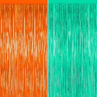 Imagem de Tintinwiwigo The Life of a Party Girl Decorations, fundo de franjas azul-petróleo e laranja - 9,5 x 1,5 m - pacote com 2, cortinas de franja, decorações de festa, decoração de aniversário