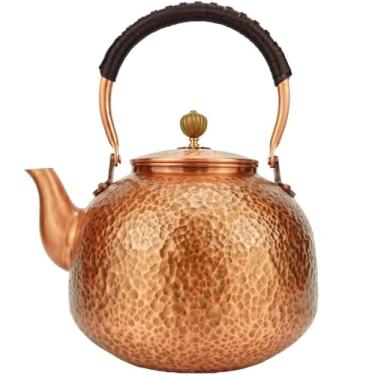 Imagem de Chaleira de chá vintage grande de cobre com capacidade de 2,2 L, confortável, com cabo de corda, bico macio e furos, filtro de chá - cerâmica elétrica e casa perfeita