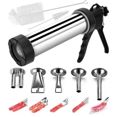 Imagem de Pistola seca para carne moída, kit de fabricação de carne seca, kits de pistola de carne seca, pistola de aço inoxidável para fazer salsicha com 5 bocais inoxidáveis, 2 escovas de limpeza (média)